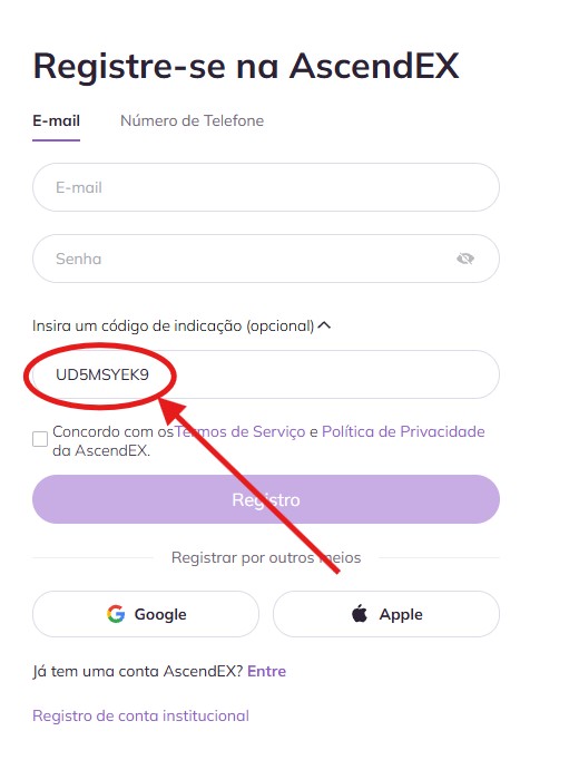 Guia Passo a Passo para Usar o Código de Indicação da Exchange AscendEX