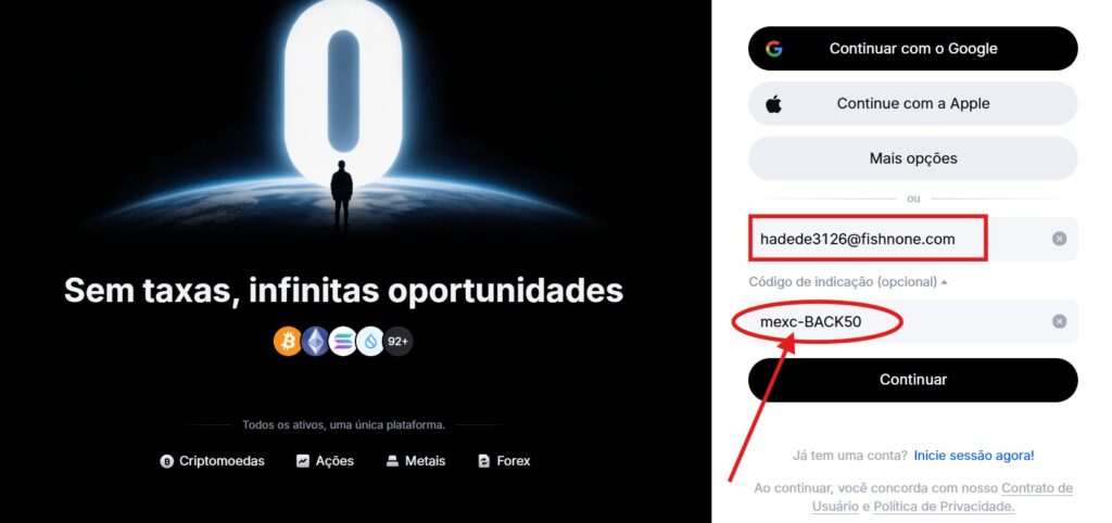 Como Usar o Código de Indicação MEXC “mexc-BACK50” (Guia Passo a Passo)